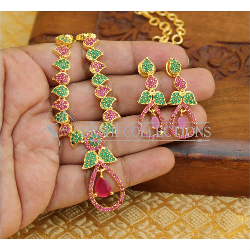 LOVELY DESIGNER NECKLACE SET UC-NEW3346 - RUBY AND GREEN - Necklace Set