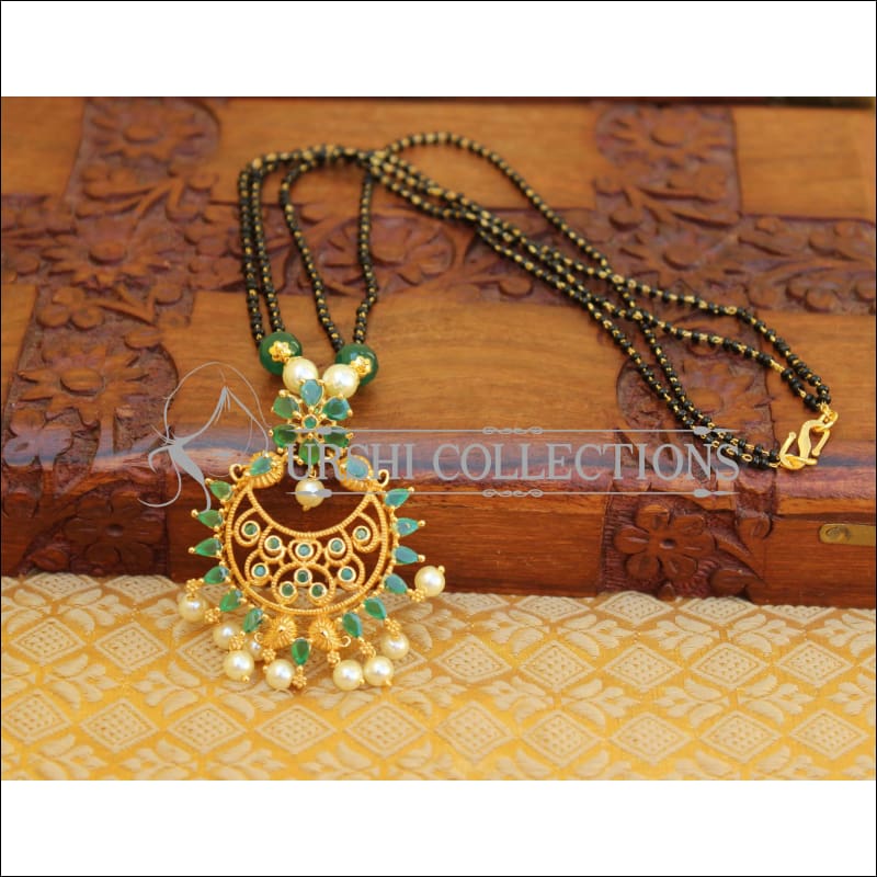LOVELY GOLD PLATED BLACK BEAD HANDMADE NECKLACE UTV150 - GREEN - Mangalsutra