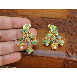 LOVELY GOLD PLATED PEACOCK EARRINGS M5 - GREEN - Earrings
