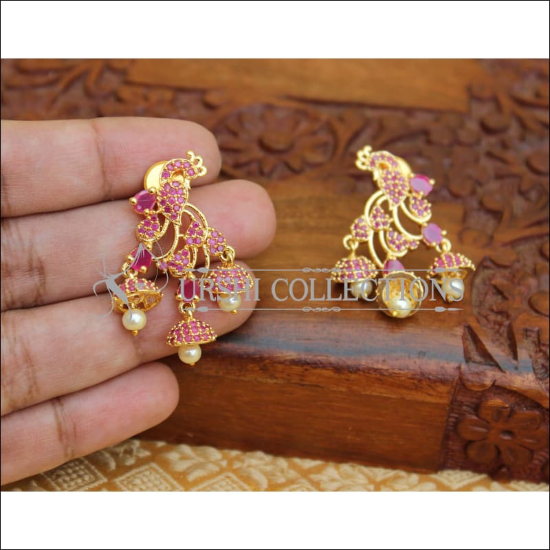 LOVELY GOLD PLATED PEACOCK EARRINGS M5 - RUBY - Earrings