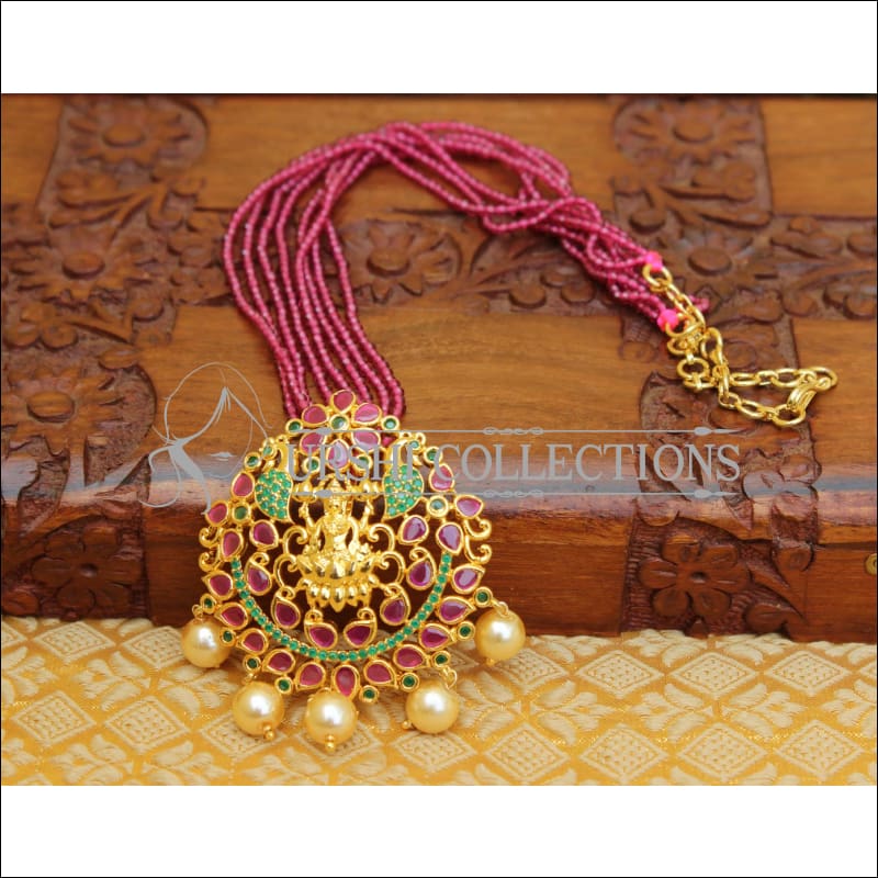 Lovely gold plated Temple Pendant set UTV59 - PENDANT WITH PINK BEADS - Pendant Set