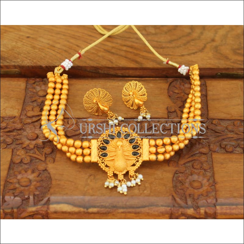 Lovely matte finish Peacock necklace set M105 - BLACK - Necklace Set