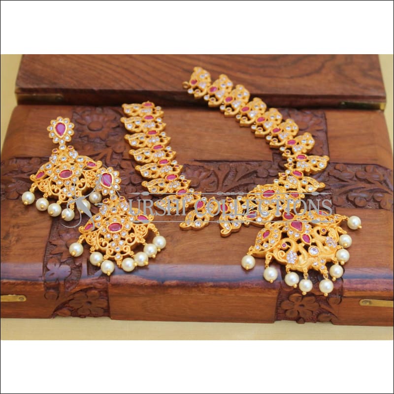 LOVELY MATTE FINISH RUBY NECKLACE SET UC-NEW2919 - Necklace Set