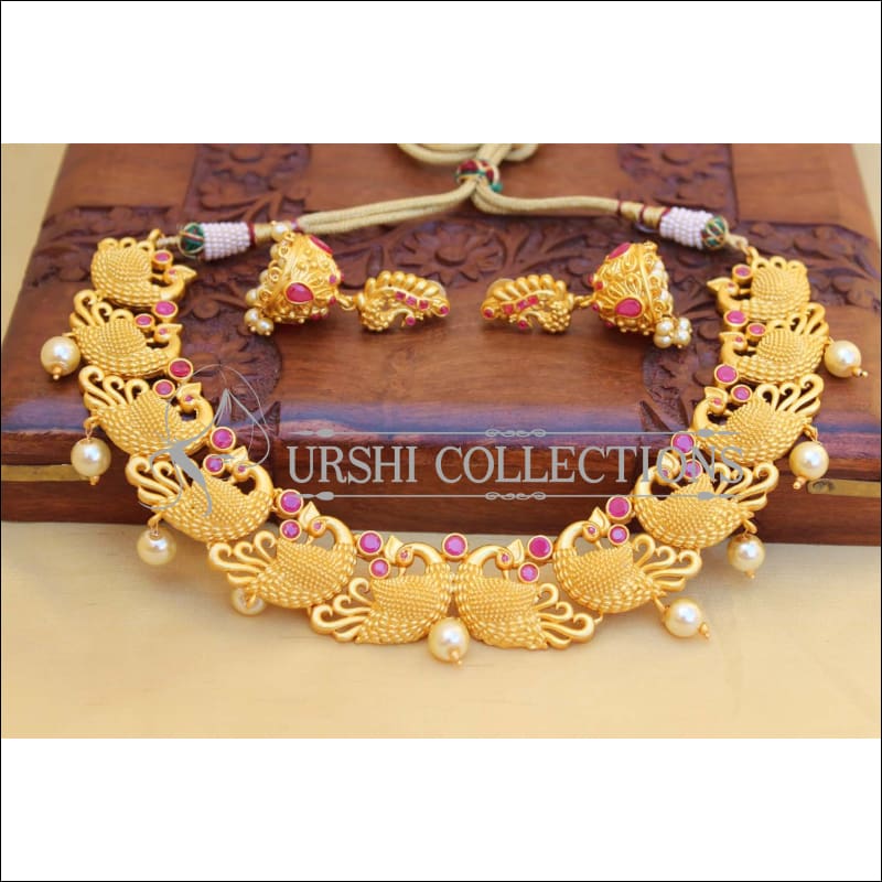 LOVELY MATTE PEACOCK NECKLACE SET UC-NEW3116 - RED - Necklace Set