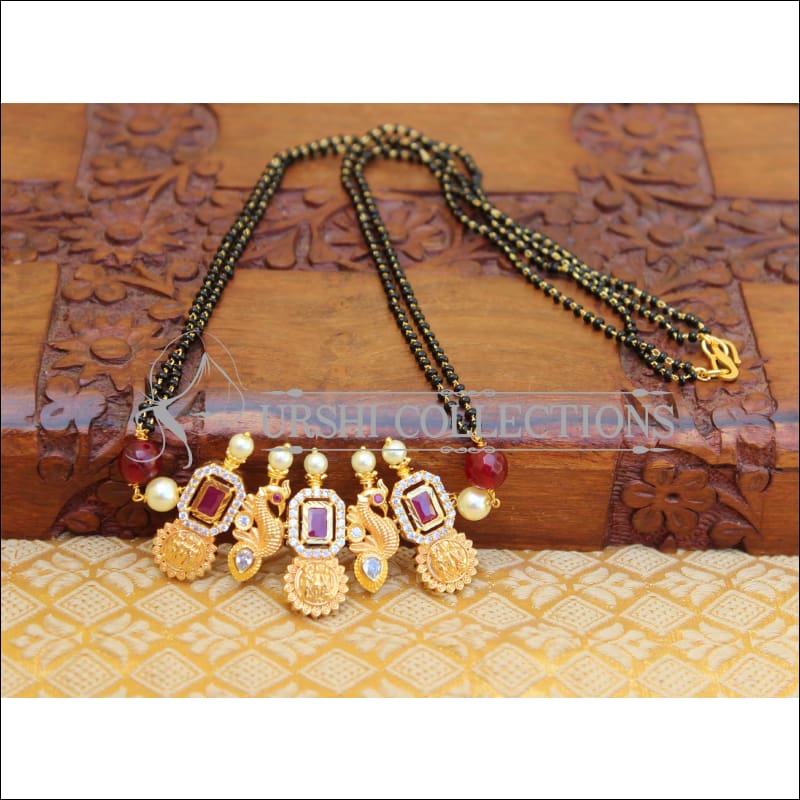 LOVELY PEACOCK BLACK BEAD HANDMADE NECKLACE UTV168 - RED - Mangalsutra