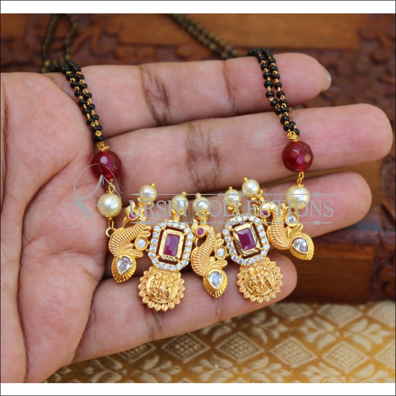 LOVELY PEACOCK BLACK BEAD HANDMADE NECKLACE UTV170 - RED - Mangalsutra