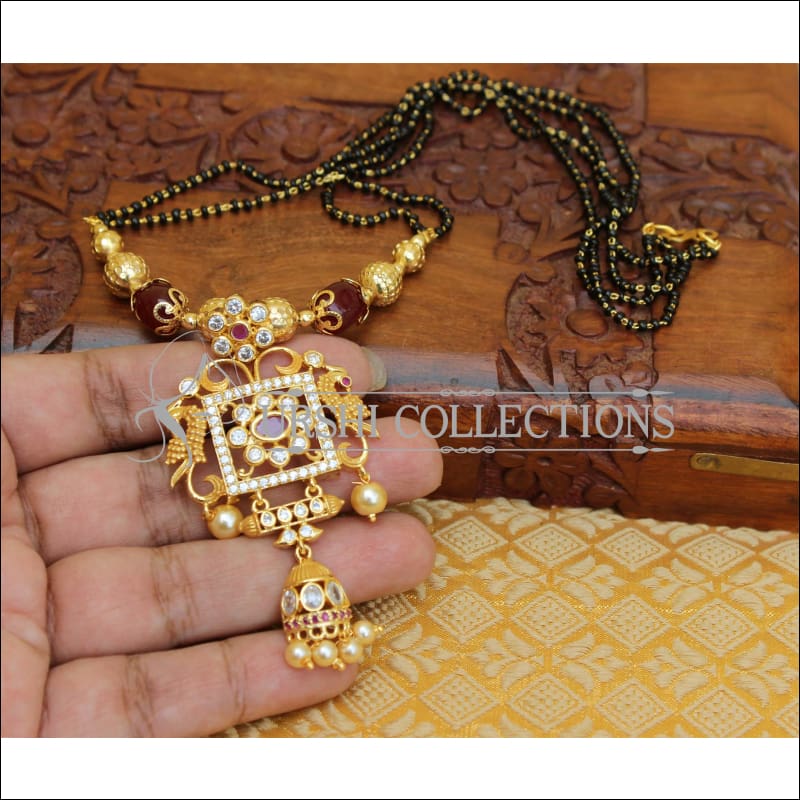 Lovely peacock handmade black bead necklace UTV63 - RED - Mangalsutra