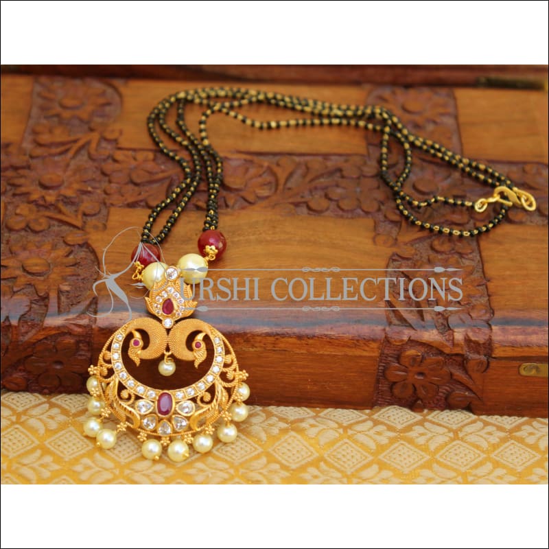 LOVELY RUBY MATTE FINISH PEACOCK BLACK BEAD NECKLACE UTV158 - Mangalsutra