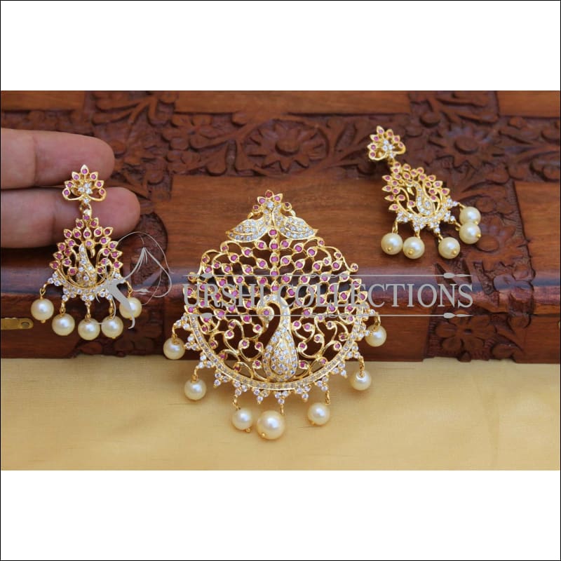 LOVELY RUBY PEACOCK PENDANT SET WITH SCREW BACK EARRINGS UC-NEW3027 - Pendant Set