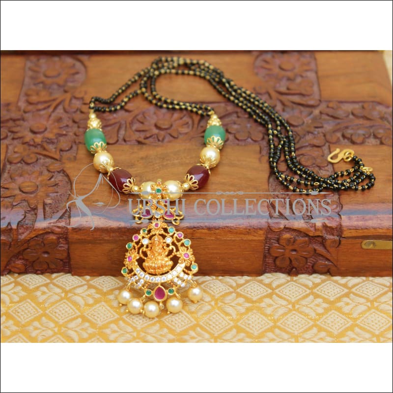 LOVELY TEMPLE BLACK BEAD HAND MADE NECKLACE UTV50 - Mangalsutra