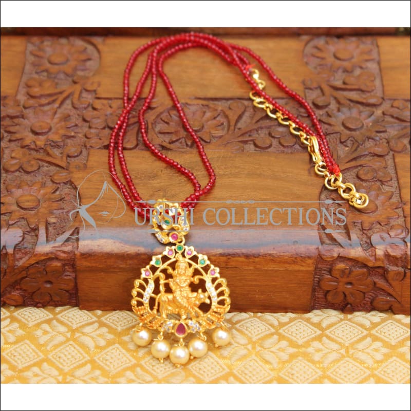 LOVELY TEMPLE PENDANT WITH BEADS CHAIN UTV52 - PENDANT WITH MAROON BEADS - Pendant Set