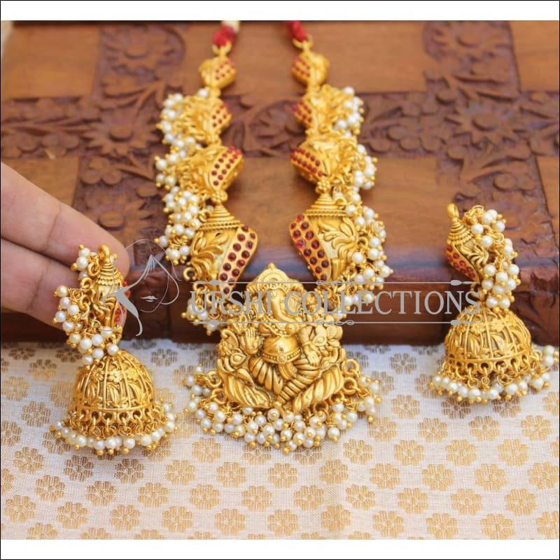 Matte Finish Beautiful Gold Necklace UC-NEW39 - red - Necklace Set