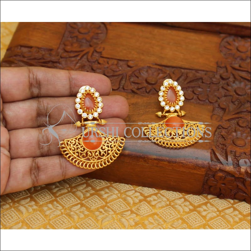 MATTE FINISH DESIGNER EARRINGS UTV234 - ORANGE - Earrings