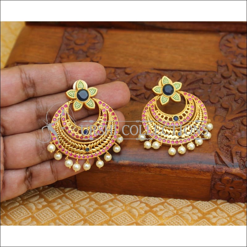 MATTE FINISH DESIGNER EARRINGS UTV236 - BLUE RED - Earrings