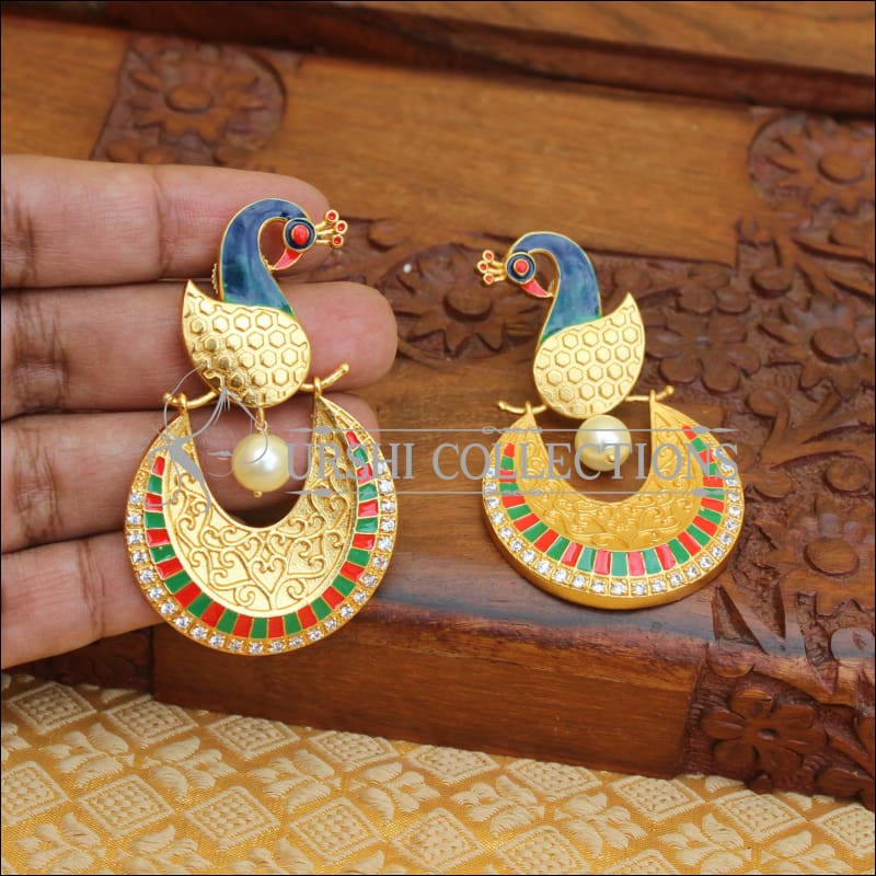 MATTE FINISH DESIGNER PEACOCK EARRINGS UTV228 - MULTY - Earrings