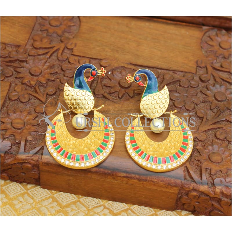 MATTE FINISH DESIGNER PEACOCK EARRINGS UTV228 - MULTY - Earrings