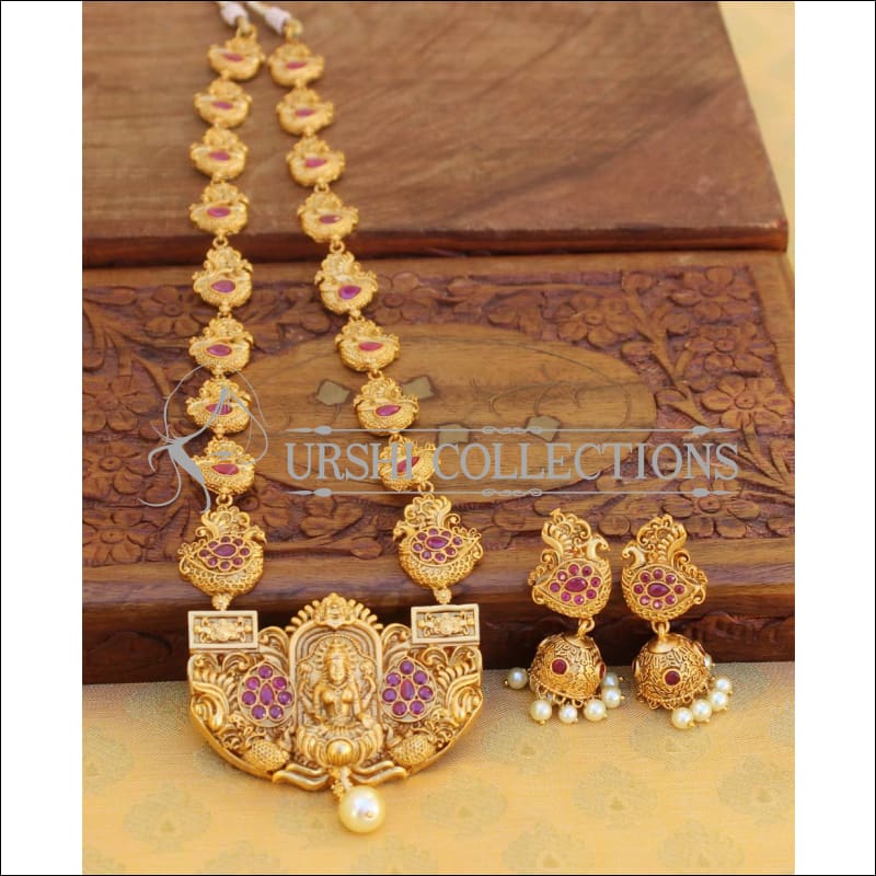 Matte Finish Designer Temple Necklace Set UC-NEW342 - Ruby - Necklace Set