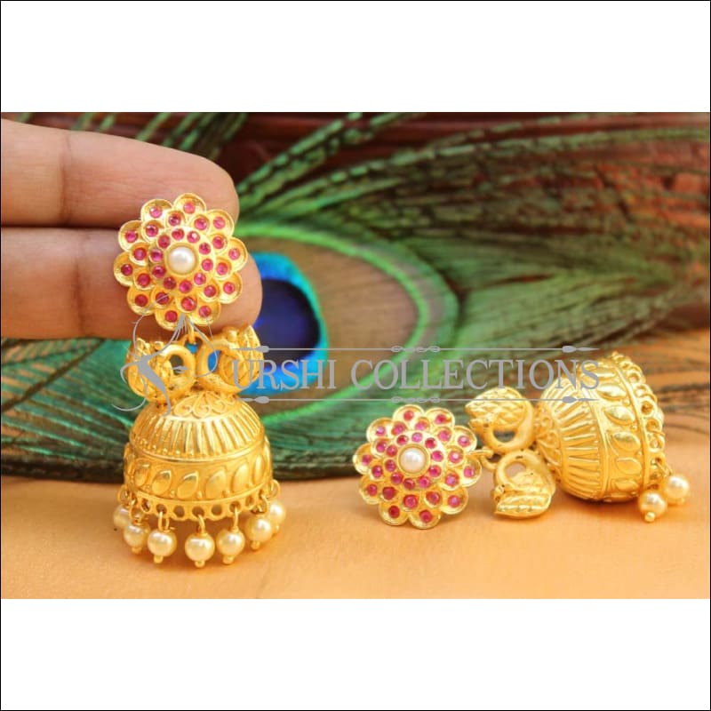 Matte Finish Elegant Earrings Set UC-NEW659 - Ruby - Earrings