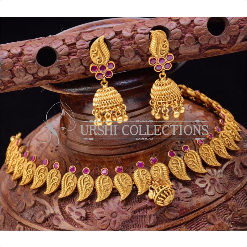 Matte Finish Mango Necklace Set UC-NEW174 - Red - Necklace Set