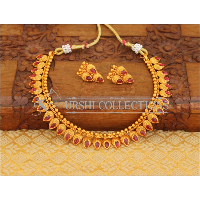 Matte finish necklace set M160 - RED - Necklace Set