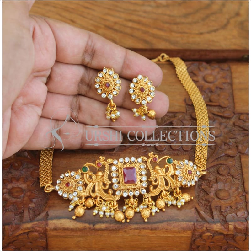 Matte finish peacock necklace set M145 - Necklace Set