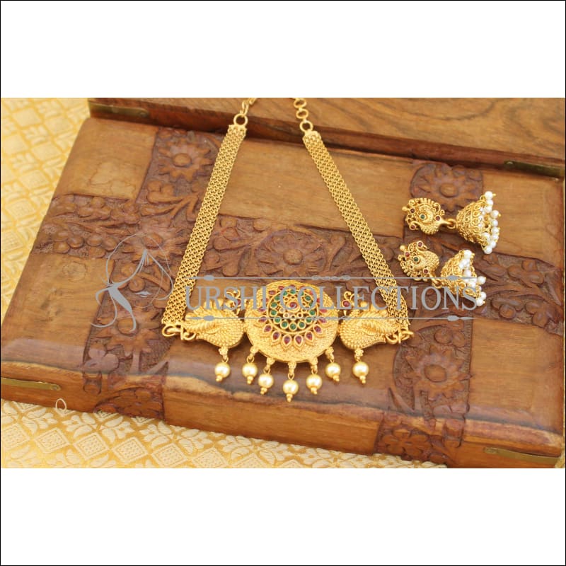 Matte finish peacock necklace set M146 - Necklace Set