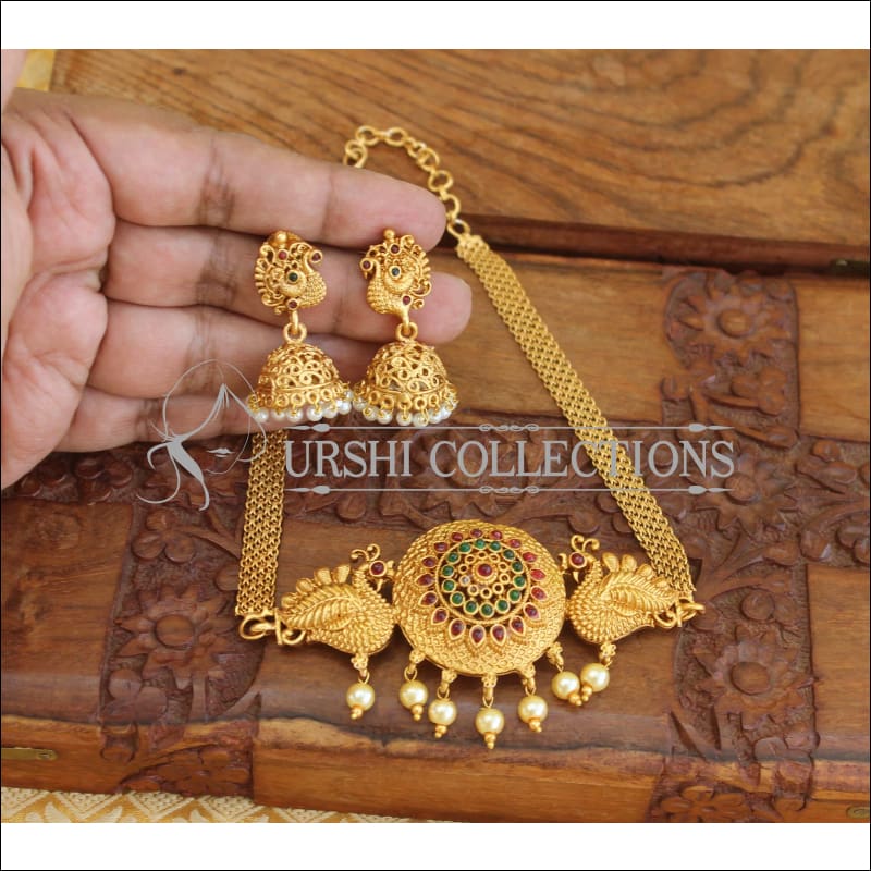 Matte finish peacock necklace set M146 - Necklace Set