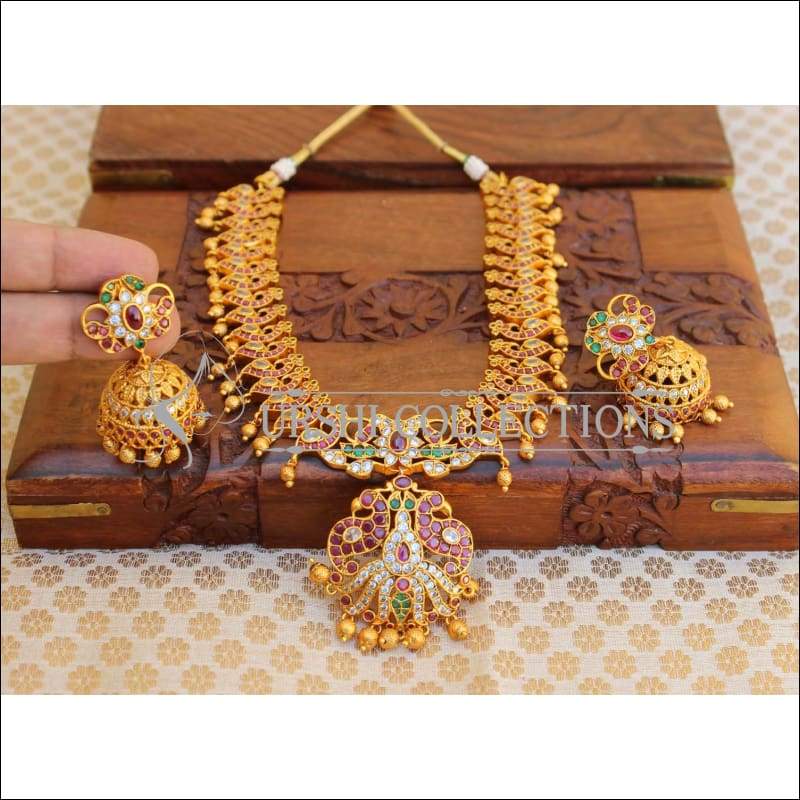 Matte Finish Peacock Necklace Set UC-NEW65 - multi color - Necklace Set