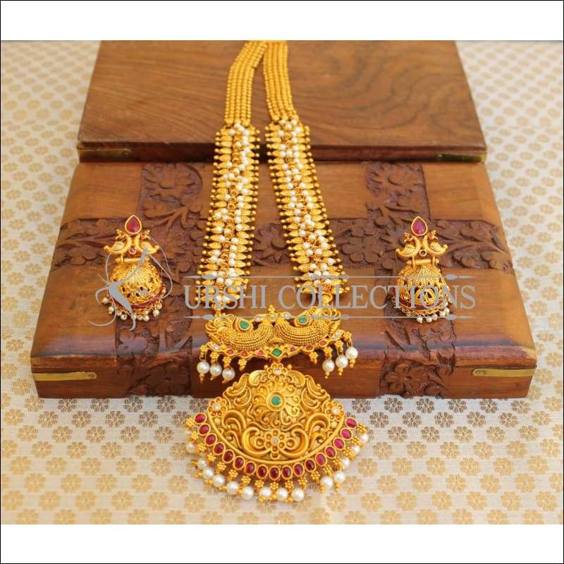 Matte Finish Peacock Necklace Set UC-NEW67 - multi color - Necklace Set