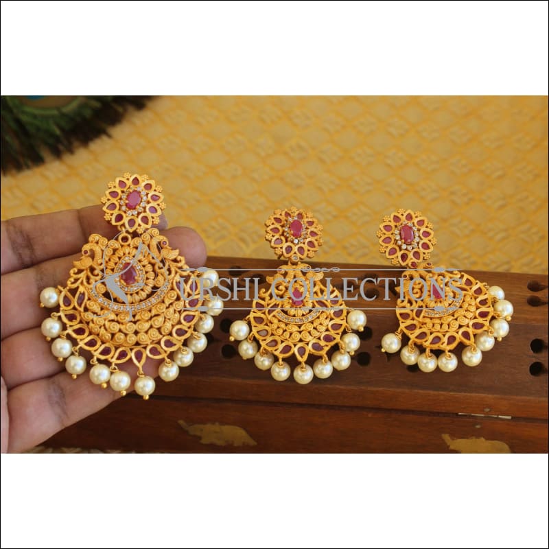 Matte finish Ruby Pendant set M554 - Pendant Set