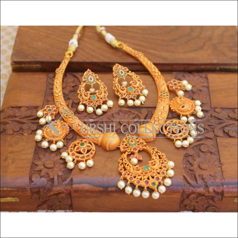 Multi Color Matte Finish Gold Necklace UC-NEW41 - Necklace Set