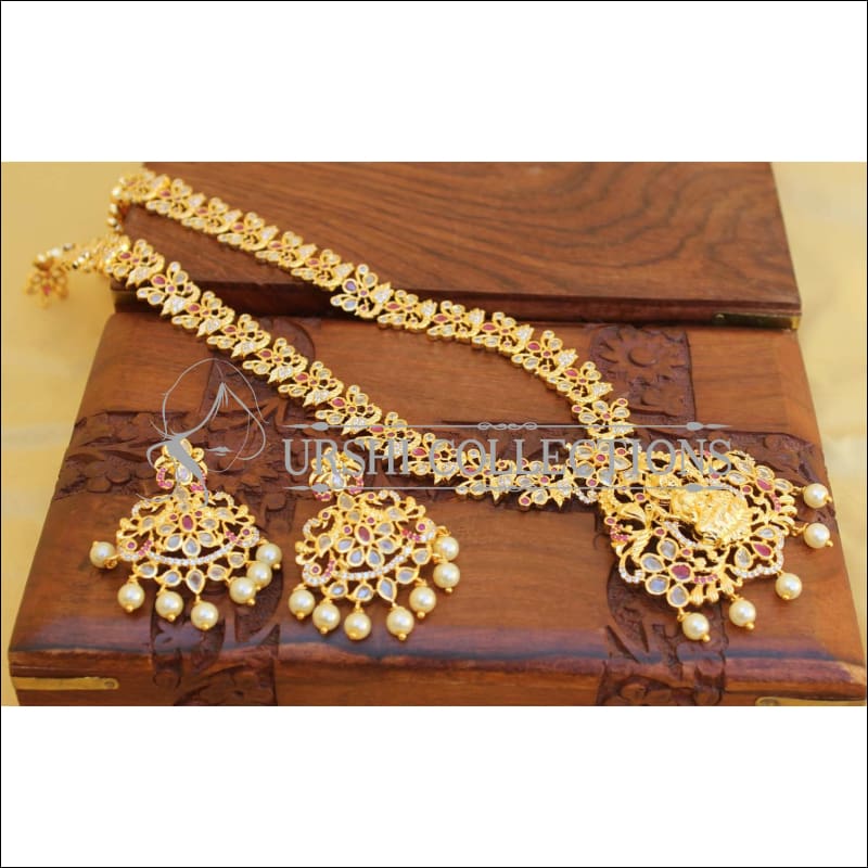 Traditional Elegant Gold Plated Temple Necklace Set UC-NEW90 - Red and White - Necklace Set