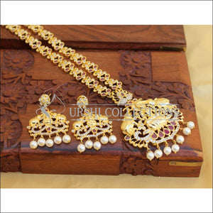 Traditional Gold Plated Lakshmi Necklace Set UC-NEW80 - Red and White - Necklace Set