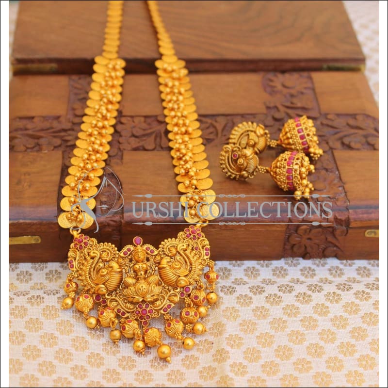 Traditional Matte Finish Coin Necklace Set UC-NEW254 - Ruby - Necklace Set