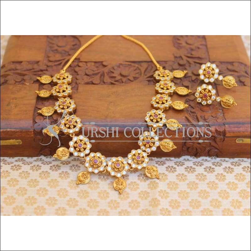 Traditional Matte Finish Gold Necklace UC-NEW42 - red - Necklace Set