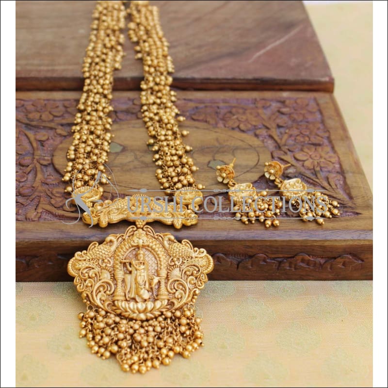 Traditional Plain Matte Finish Temple Ball Hara Necklace Set UC-NEW270 - Necklace Set